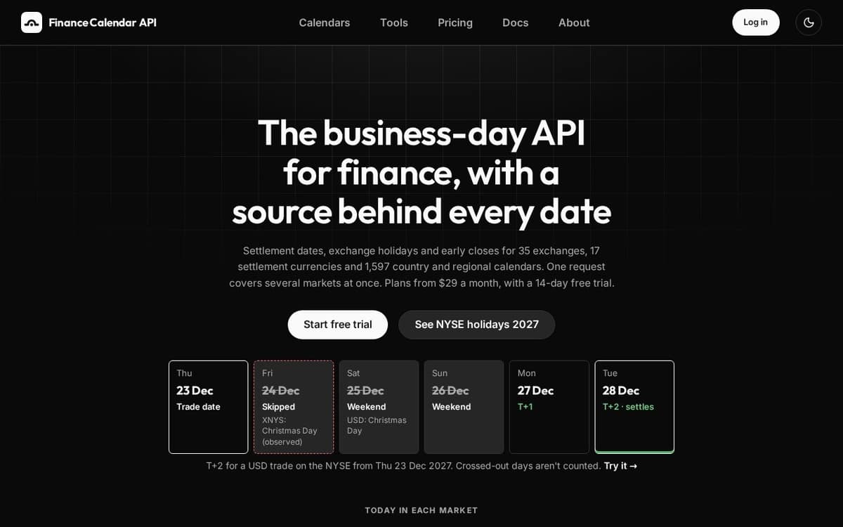Finance Calendar API preview